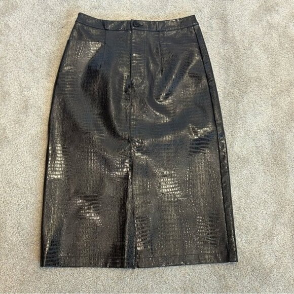INC International Concepts Brown Reptile Embossed faux leather Pencil Skirt 6 - Picture 3 of 14